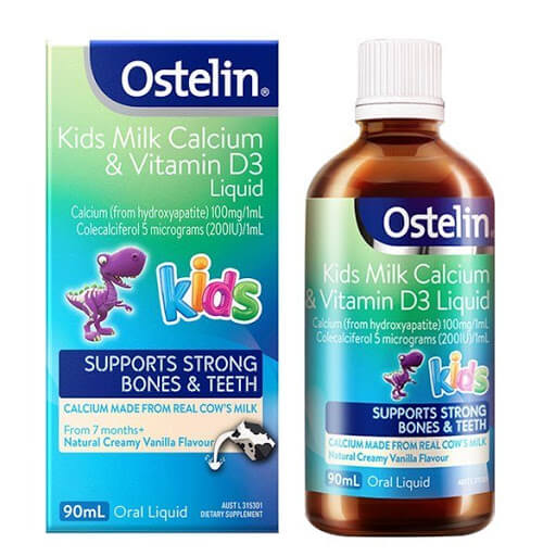 Siro cho bé 7 tháng đến 13 tuổi Kids Milk Calcium & Vitamin D3 Liquid Ostelin 90ml Úc