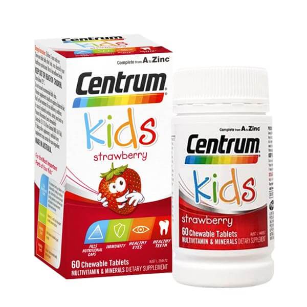 Viên uống bổ sung Vitamin tổng hợp cho trẻ Centrum Kids Strawberry 60 viên Úc
